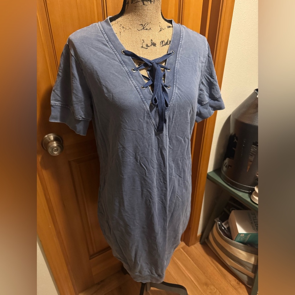 William Rast Blue Lace-Up Tunic Dress